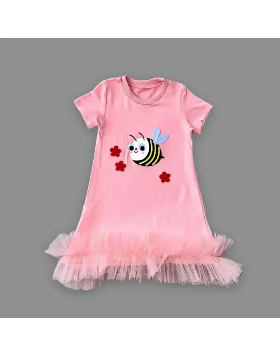 Omarı Çiçek Desenli Fırfırlı Jile Kız Çocuk Elbisesi