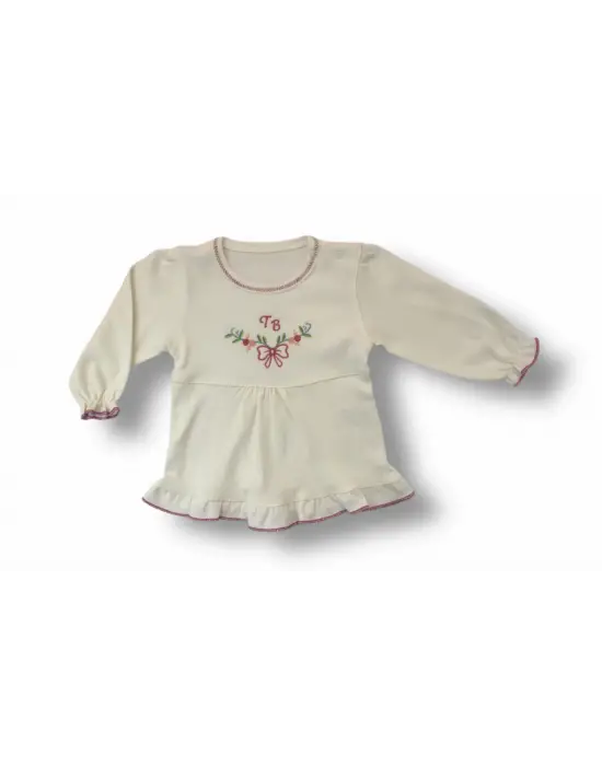 Omarı Çiçek Nakışlı Şapkalı Bebek Takımı