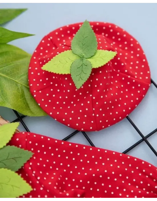 Omarı Çilek Desenli Bebek Tulumu Hediyeli Uzun Kollu - Kırmızı