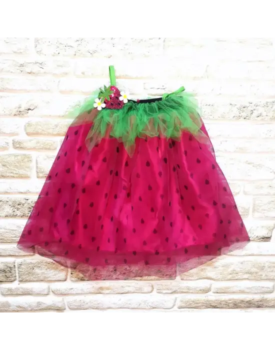 Omarı Çilek Kostüm Kız Çocuk Elbise - 2-3-4 Yaş Fuşya