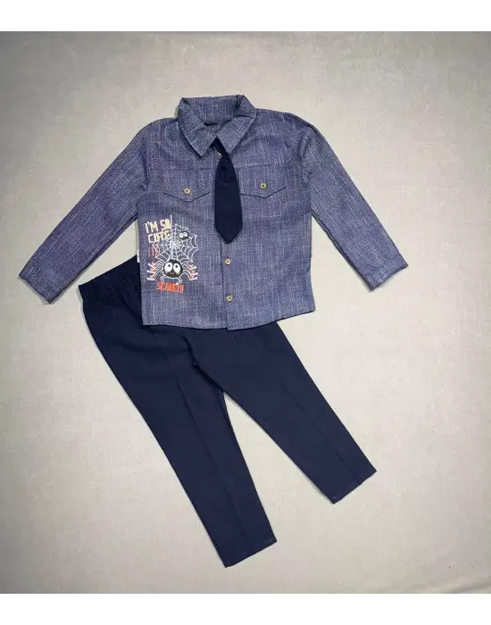 Omarı Çocuk Keten Gömlek Pantolon Takımı - Lacivert