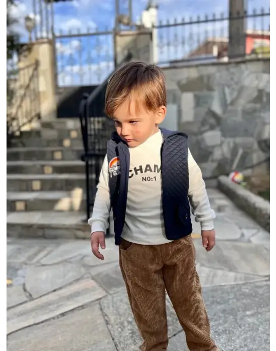 Omarı Çocuk Takımı Kapitone Kapşonlu Yelek ve Pantolon Seti Grey