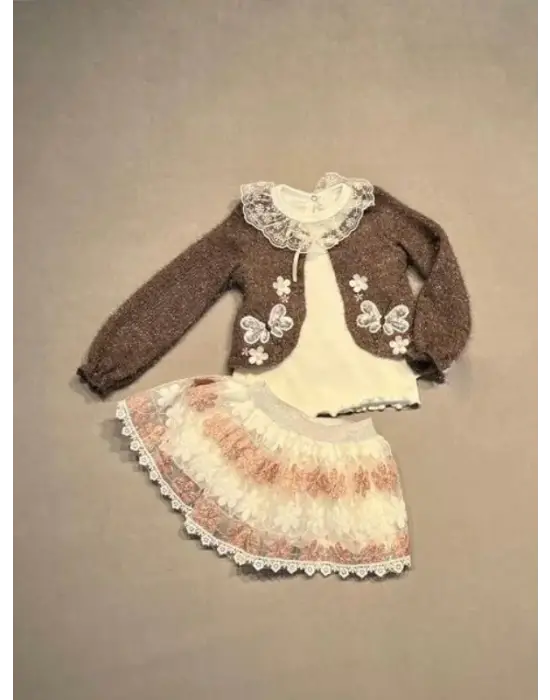 Omarı Çocuklar İçin Rahat ve Şık Kahverengi 3lü Sweat Takım