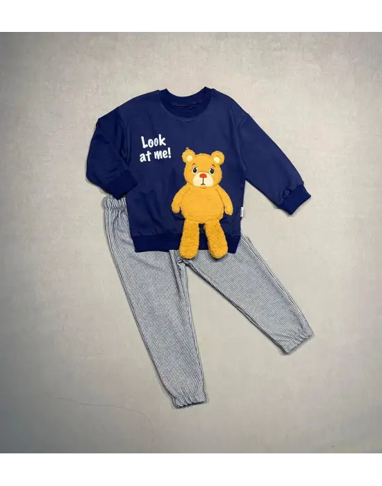 Omarı Çocuklar İçin Sallanan Ayak Desenli Çocuk Takımı - Lacivert