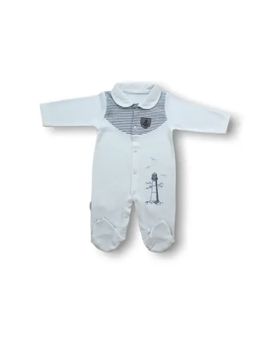 Omarı Deniz Feneri Nakışlı Erkek Bebek Patikli Tulum