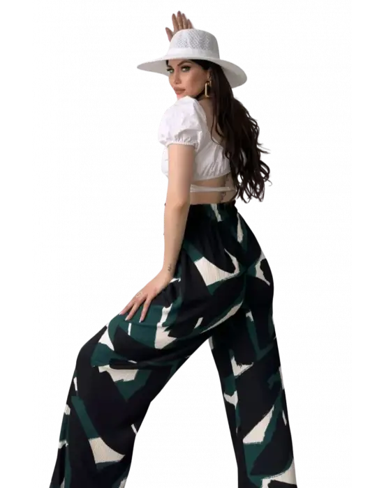 Omarı Desenli Beli Lastikli Bürümcük Pantolon renk seçenekleriyle