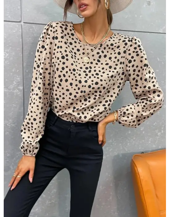 Omarı Desenli Bisiklet Yaka Kadın Bluzu