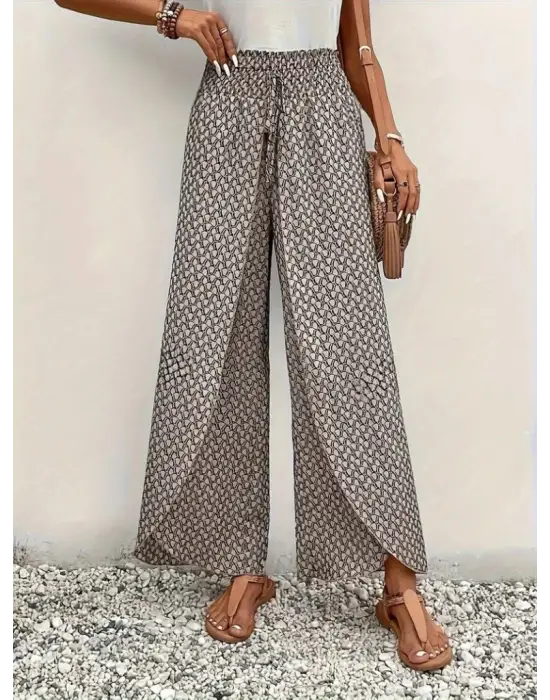 Omarı Desenli Yüksek Bel Kadın Pantolonu