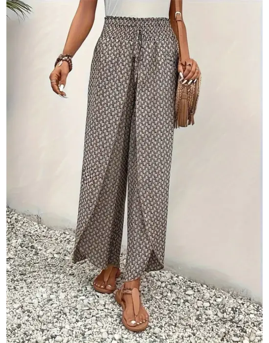 Omarı Desenli Yüksek Bel Kadın Pantolonu