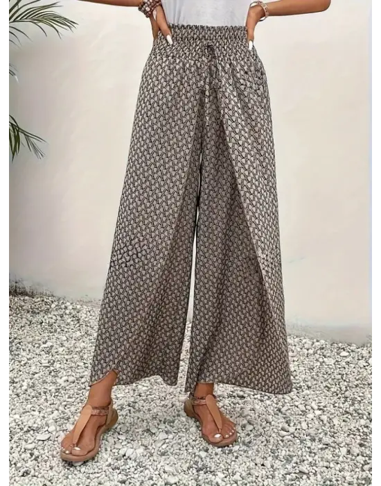 Omarı Desenli Yüksek Bel Kadın Pantolonu