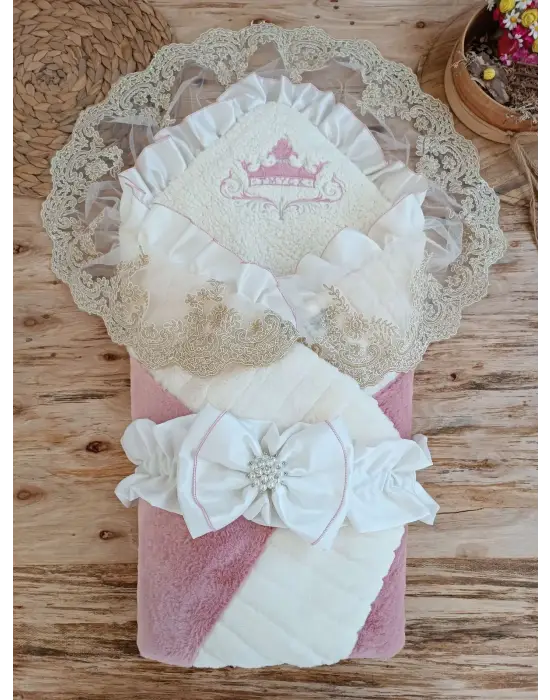 Omarı Doğal Wool Yenidoğan Bebek Battaniyesi Pembe Tasarım