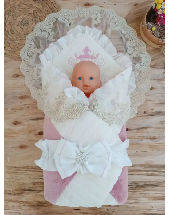 Omarı Doğal Wool Yenidoğan Bebek Battaniyesi Pembe Tasarım