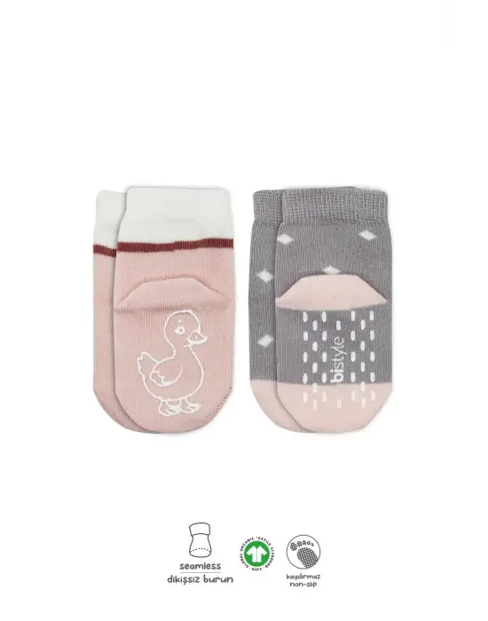 Omarı Eğlenceli Desenli Kaymaz Kız Çorap Seti