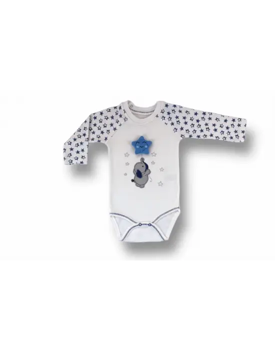 Omarı Ekru Kutup Yıldızı Nakışlı Uzun Kollu Bebek Takımı