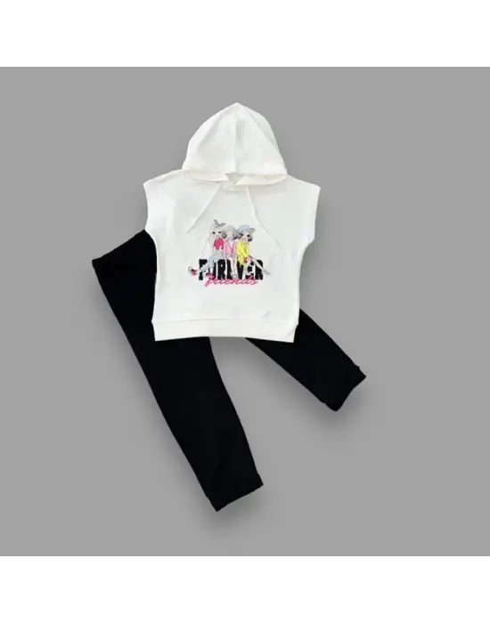 Omarı Forever Cici Kızlar Baskılı Kapşonlu Kız Çocuk Takımı Siyah