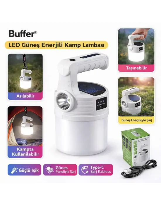Omarı Güneş Enerjili Kamp Lambası - Lümen Süper Parlak ve Şarj Edilebilir El Feneri