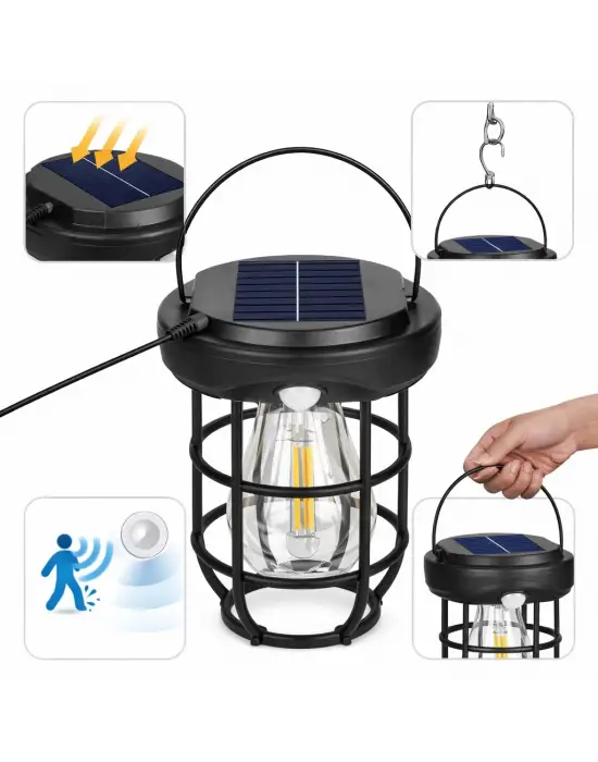 Omarı Güneş Enerjili Solar Kamp Feneri – Otomatik Şarj ve Gece Işığı, Taşınabilir LED Lamba