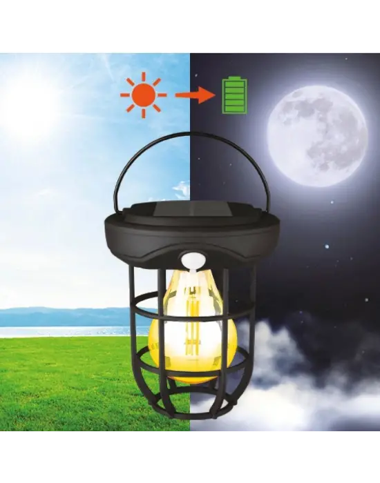 Omarı Güneş Enerjili Solar Kamp Feneri – Otomatik Şarj ve Gece Işığı, Taşınabilir LED Lamba