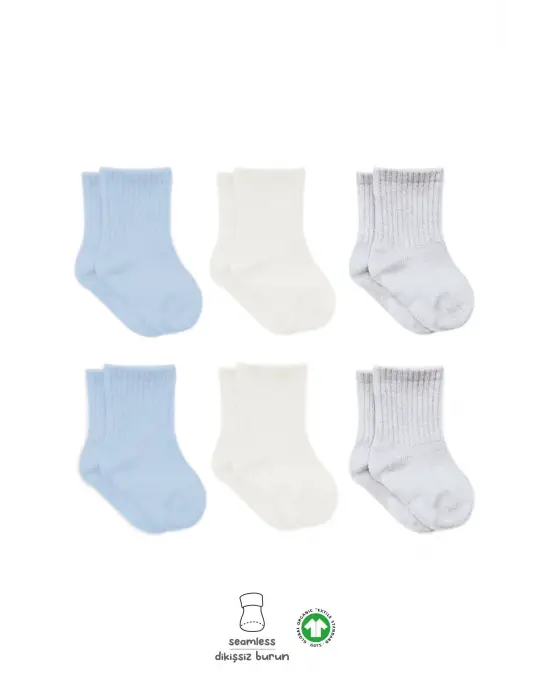 Omarı Hafif ve Rahat Penye Çorap Seti - Mavi Ekru Gri [Yeni SEO Başlık]