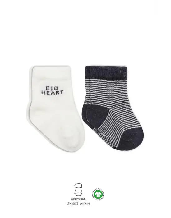 Omarı Heart Patterned Penye Soket Çorap 2li Set - Gri