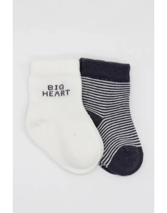 Omarı Heart Patterned Penye Soket Çorap 2li Set - Gri