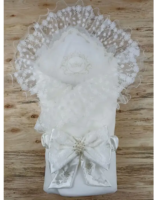 Omarı İpek Venüs Taç Nakışlı Yenidoğan Delüks Bebek Battaniyesi