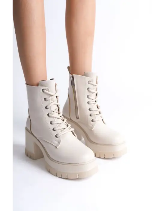 Omarı Kahve Rengi Fermuarlı Rahat Topuklu Bot