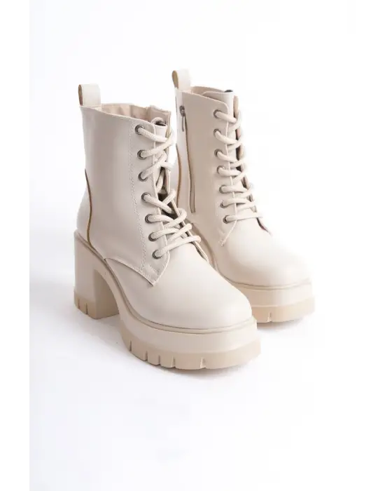 Omarı Kahve Rengi Fermuarlı Rahat Topuklu Bot