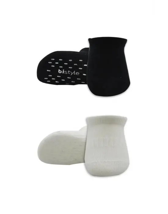 Omarı Kaymaz Basic 2li Sneakers Penye Çorap Siyah Ekru