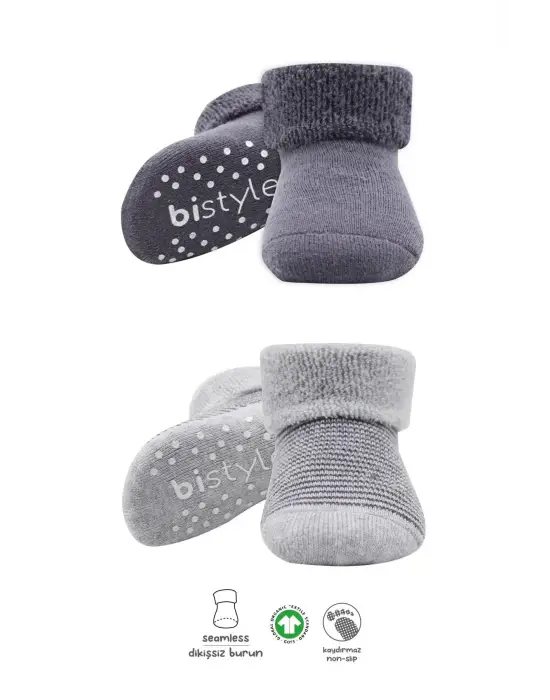 Omarı Kaymaz Çemberli Havlu Soket Çorap 2li Gri-Antrasit
