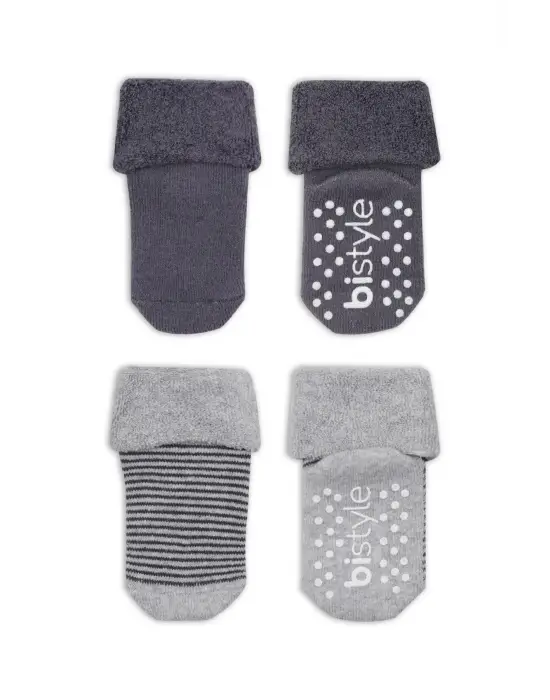 Omarı Kaymaz Çemberli Havlu Soket Çorap 2li Gri-Antrasit