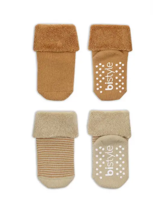 Omarı Kaymaz Havlu Soket Çorap 2li Set Bej-hardal