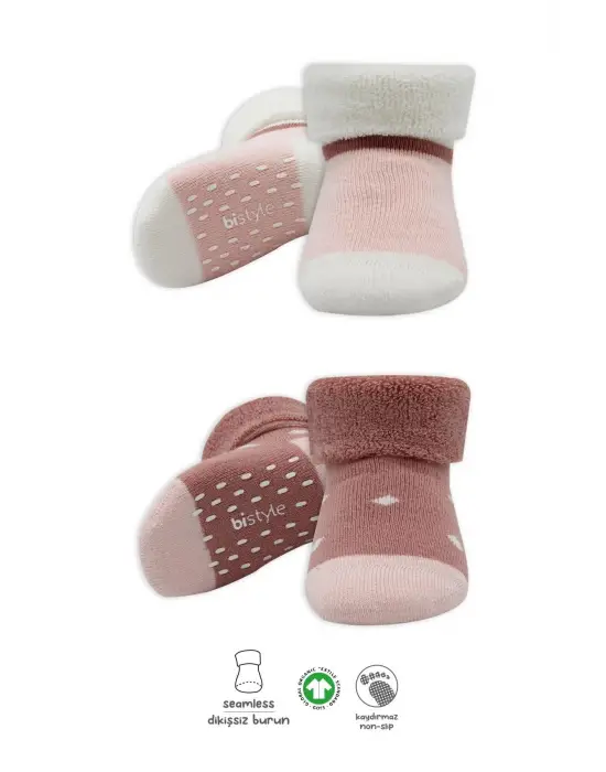 Omarı Kaymaz Havlu Soket Çorap Seti Pudra Pembe