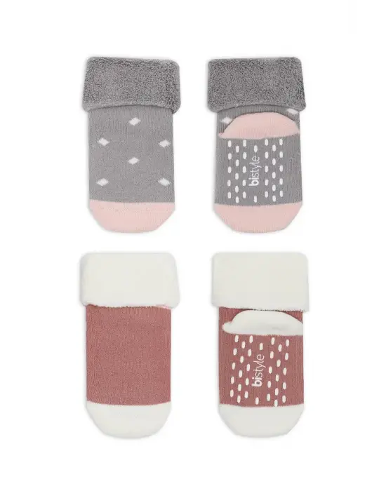 Omarı Kaymaz Puanlı Havlu Soket Çorap Seti Gri Pudra