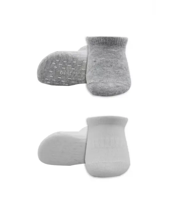 Omarı Kaymaz Tabanlı 2li Basic Penye Çorap Seti Gri Beyaz