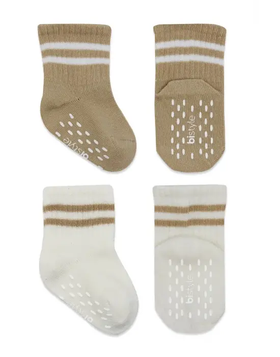 Omarı Kaymaz Tabanlı Çemberli Çorap Seti - Bej Ekru