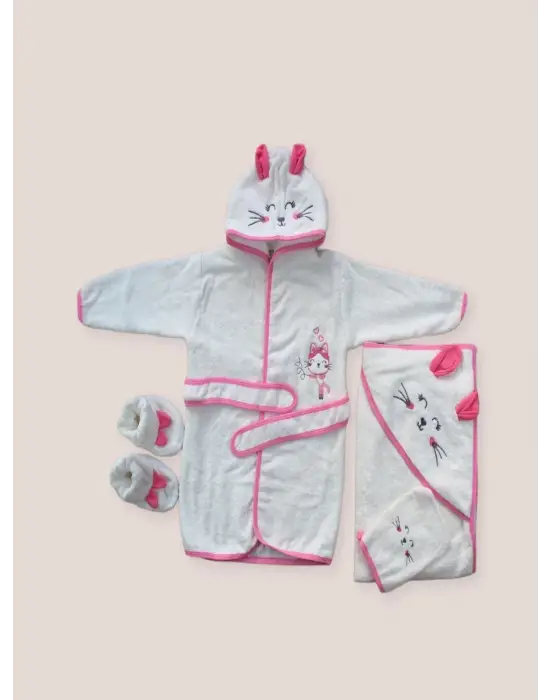 Omarı Kedicik Temalı Bebek Havlu ve Silgi Takımı - Fuşya