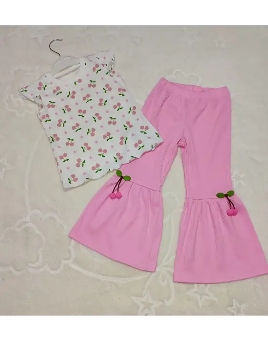 Omarı Kiraz Baskılı İspanyol Paçalı Kız Çocuk Takımı
