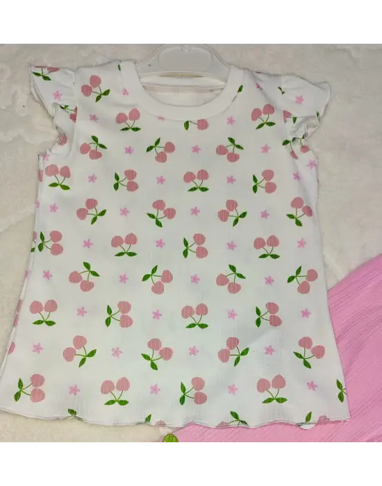 Omarı Kiraz Baskılı İspanyol Paçalı Kız Çocuk Takımı