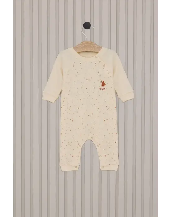 Omarı Kız Bebek Uzun Kol Tulum - Krem Renkli Sevimli Tasarım