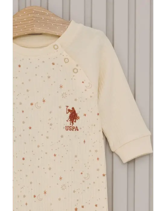 Omarı Kız Bebek Uzun Kol Tulum - Krem Renkli Sevimli Tasarım