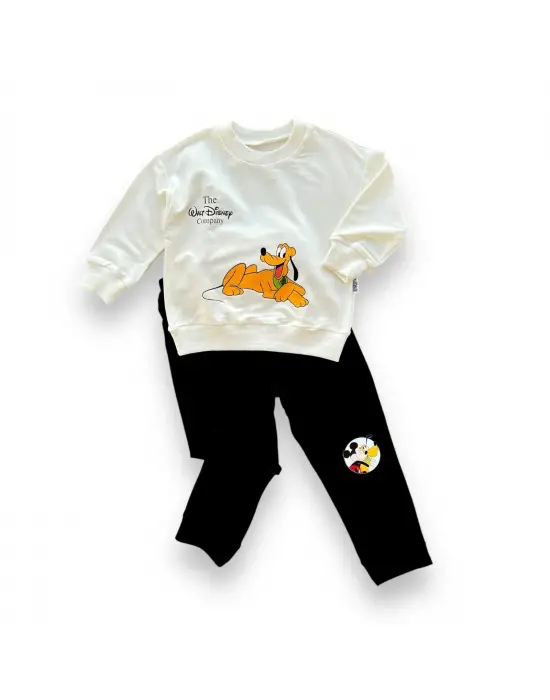 Omarı Köpek Baskılı Erkek Bebek Takımı Siyah Pamuk Penye Kumaşında