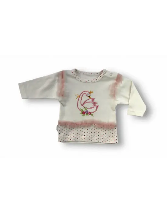 Omarı Kraliçe Kuğu Nakışlı Uzun Kollu Bebek Takımı Ekru