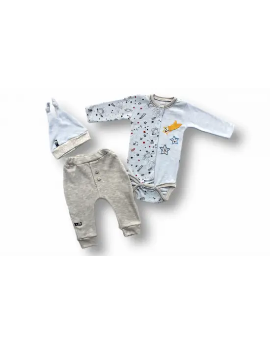 Omarı Kuyruklu Yıldız Nakışlı Bebek Takımı Mavi