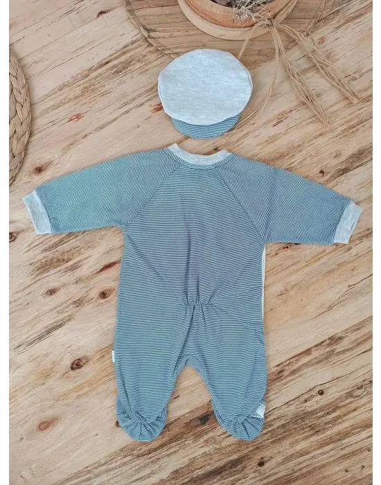 Omarı Lacivert Papyonlu Bebek Tulumu Çıtçıt Kapama İle