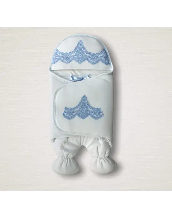 Omarı Lüks Yenidoğan Mavi Bebek Battaniyesi