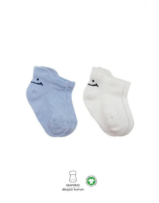 Omarı Mavi Ekru 2li Sneakers Penye Çorap