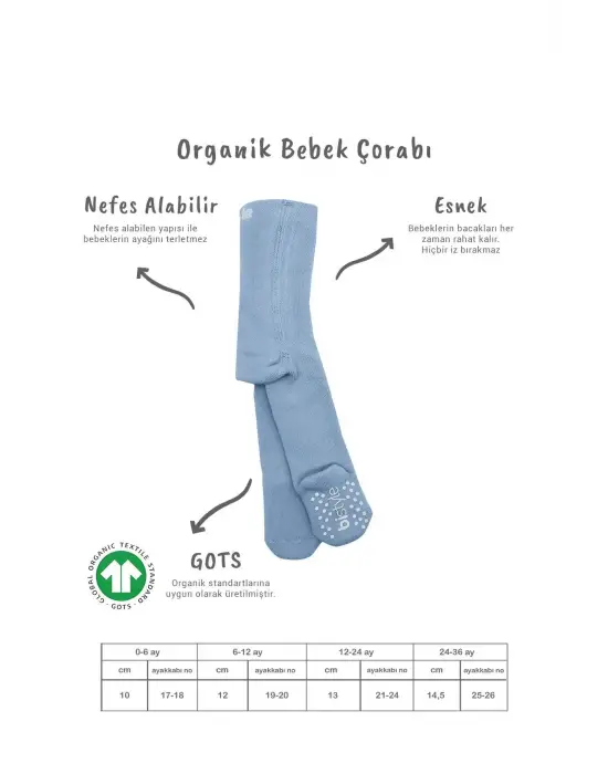 Omarı Mavi Tekli Kaymaz Külotlu Çorap