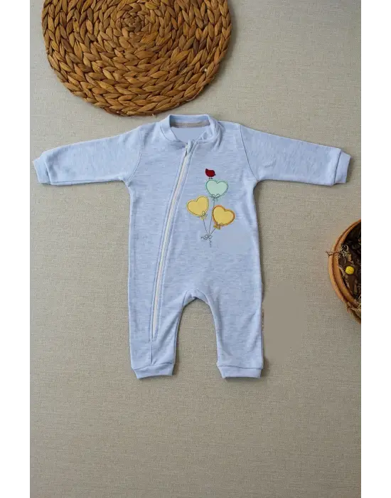 Omarı Mavi Uçan Balonlar Nakışlı Erkek Bebek Tulumu