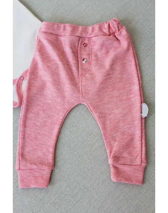 Omarı Melanjlı Uzun Kollu Kız Bebek Takımı Pembe